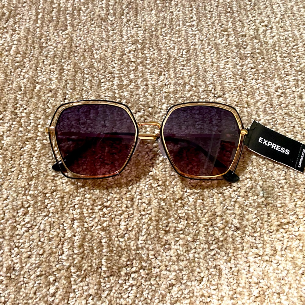Express Gold Aviator Style Sunglasses Square Shape, NWT